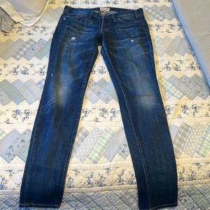 Current Elliott Dark Denim Straight Jeans Mid Rise Size 27